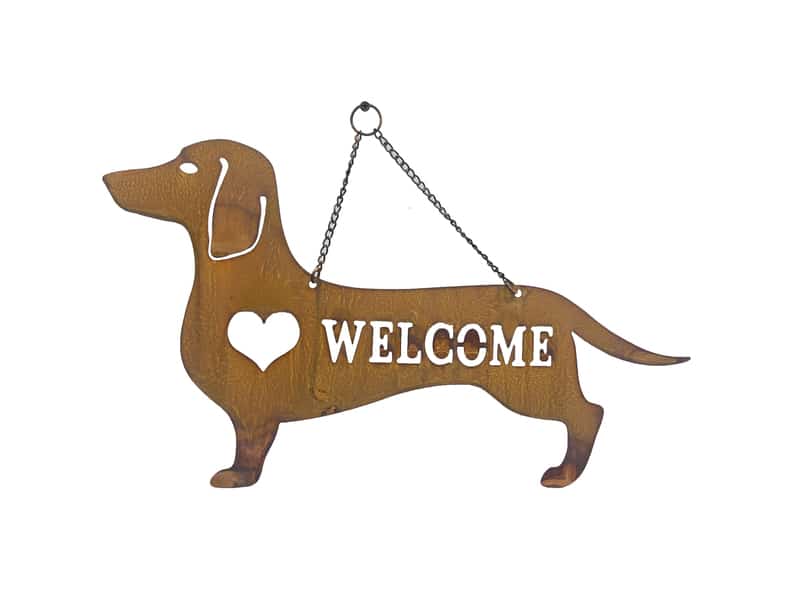 Hanging Laser Cut Welcome Dog w Heart 29cm