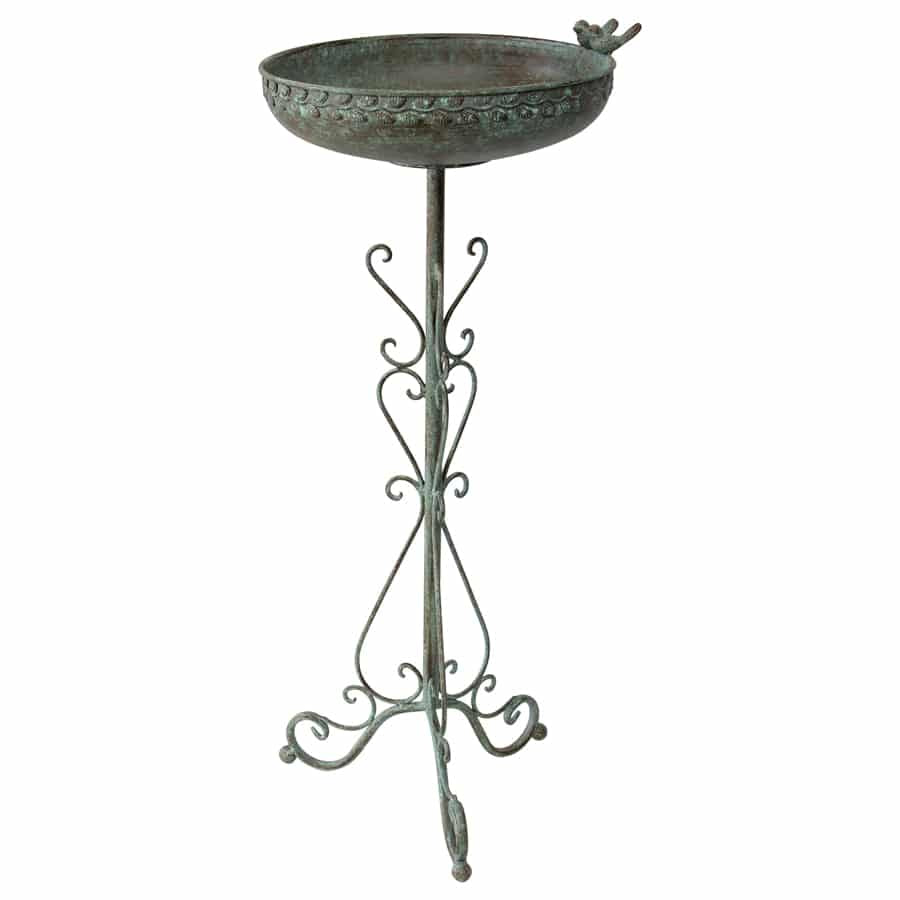Ornate Round Birdbath w Bird 33x76cm