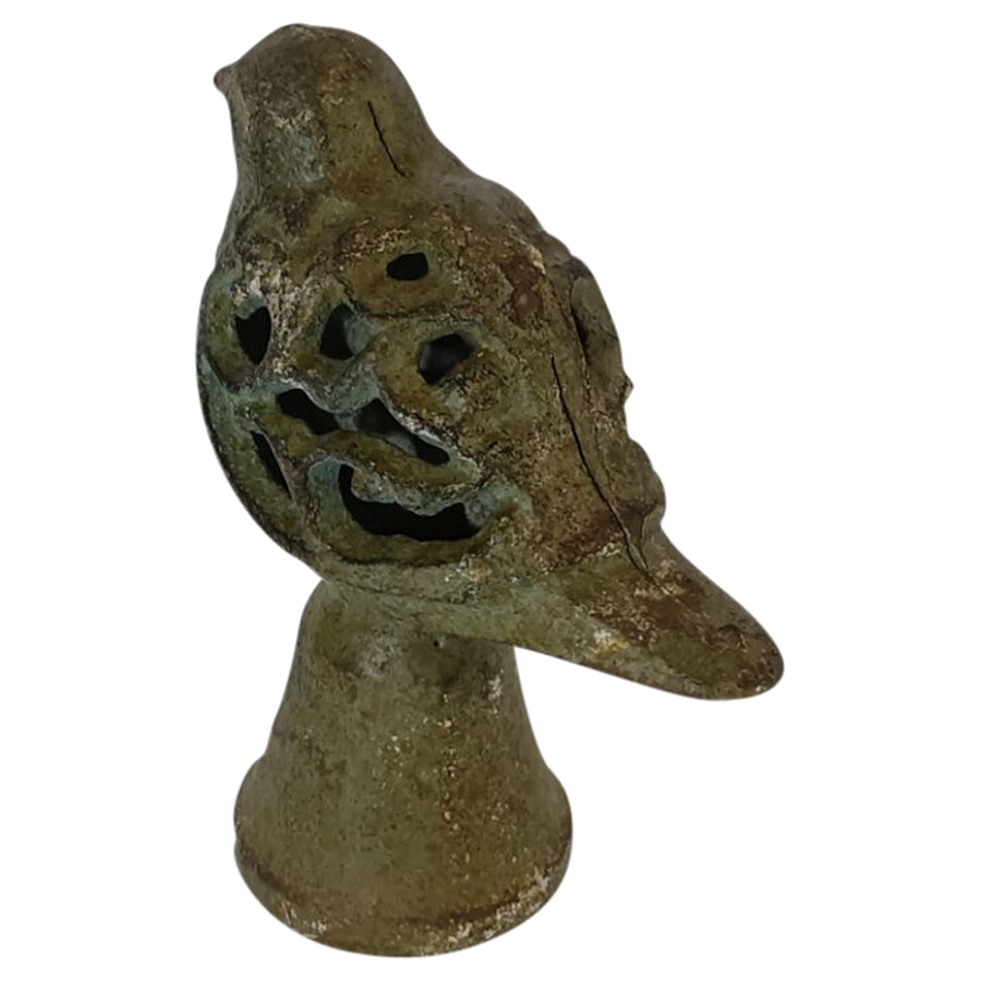 Aged Cast-Iron Bird on Base Decoration 10x14cm