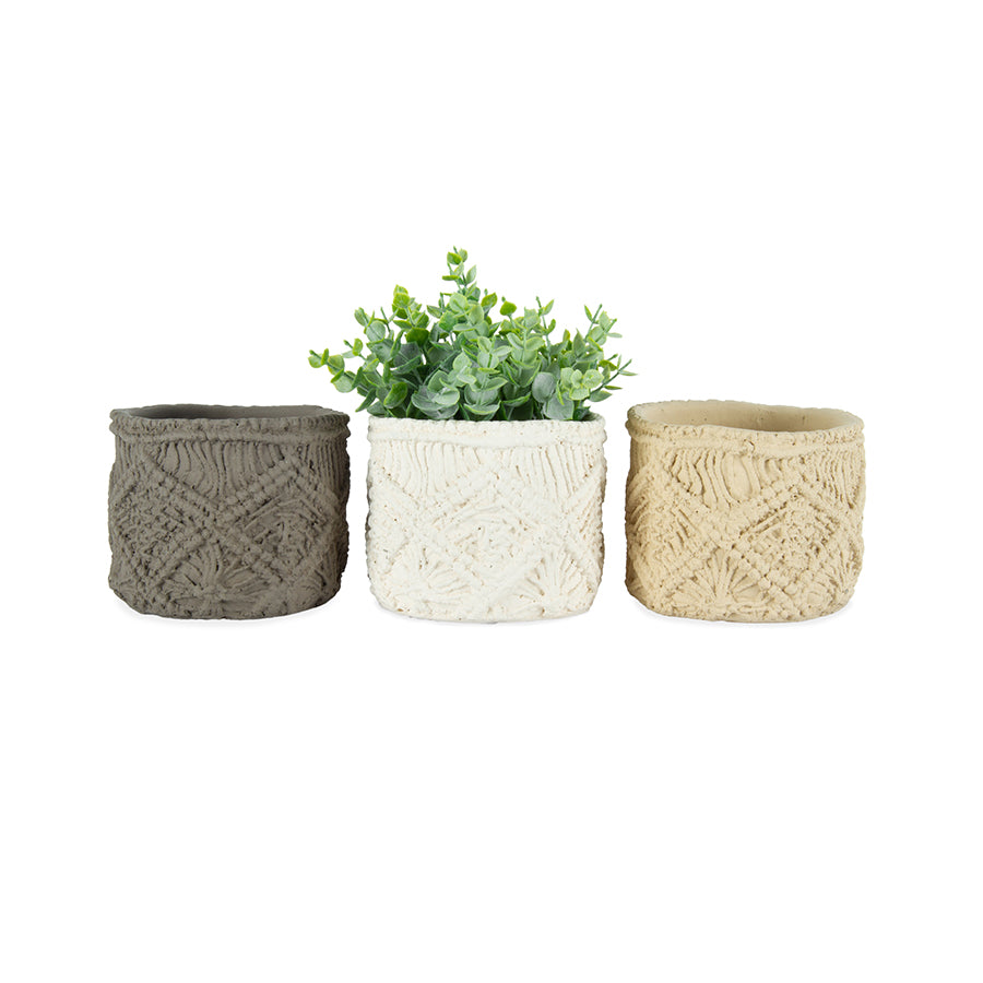 Set 3 Asst Macrame Pot planters w Hole & Plug 12cm