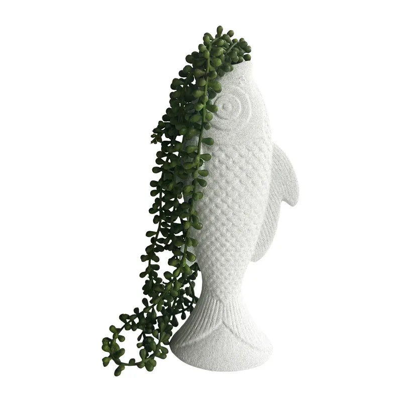Contemporary White Fish Vase / Ornament 30cm