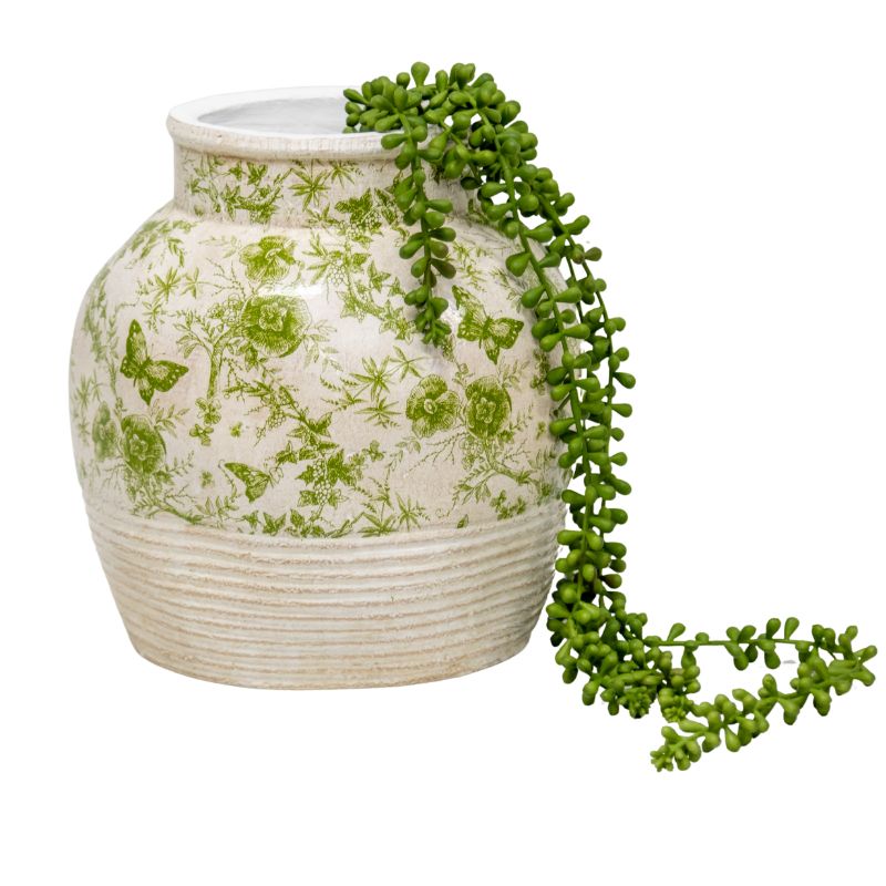 Glazed Green Stoneware Look Vase 25cm