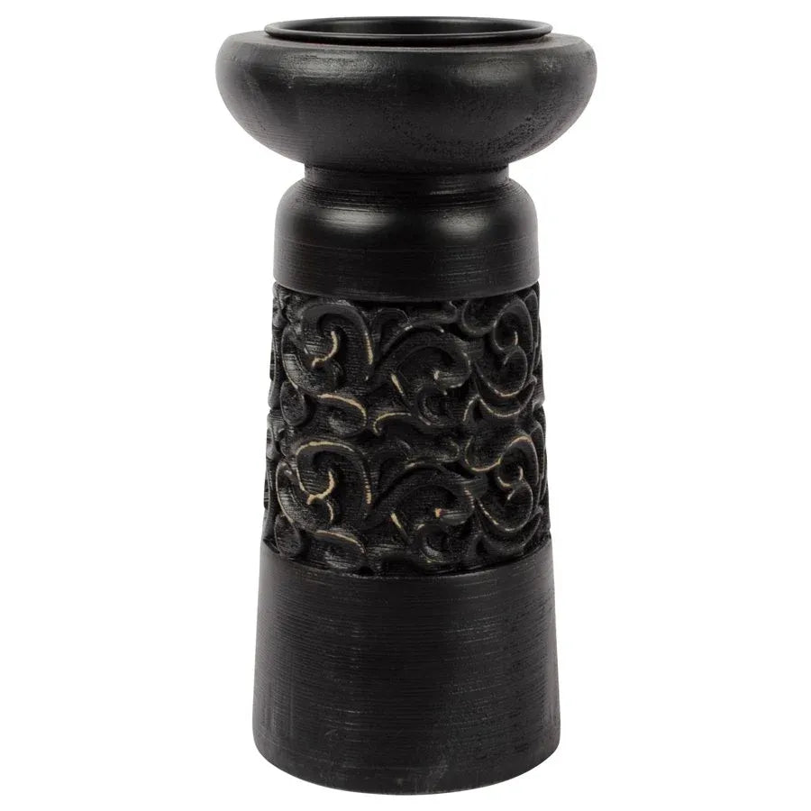 Nero Carved Pillar Candleholder 11x23cm
