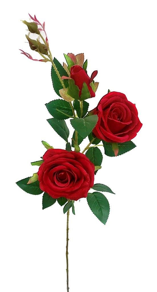 bulk 12 Artificial Red Rose 2 Heads & 1 Bud 91cm