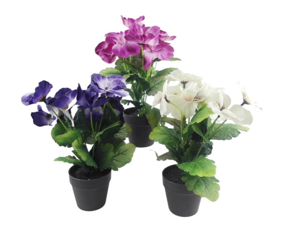Set 3 Artificial Flowers in Pot Assort 21cm