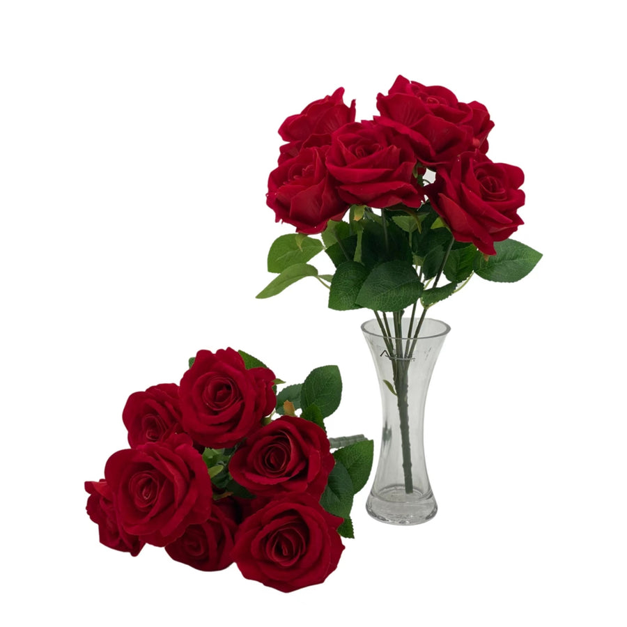 bulk 8 Artificial Rose Bouquet 7 Heads Red 10x46cm