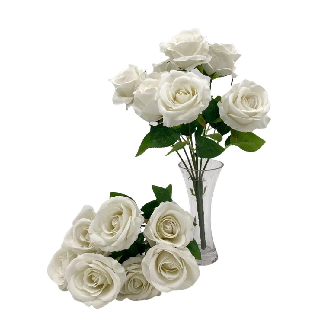 bulk 8 Artificial Rose Bouquet 7 Heads White 10x46cm