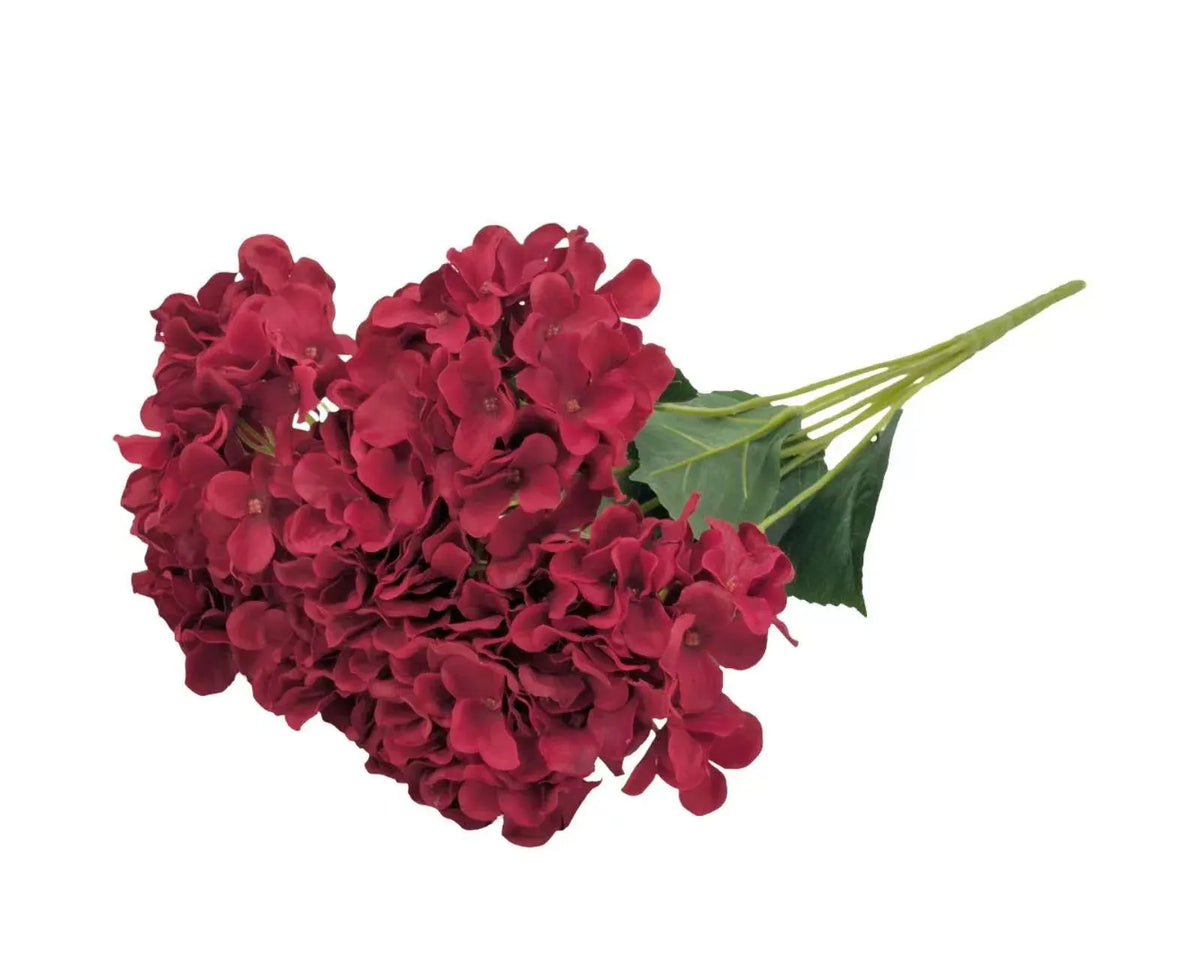 bulk 12 Artificial Burgundy Hydrangea Bunch 52cm