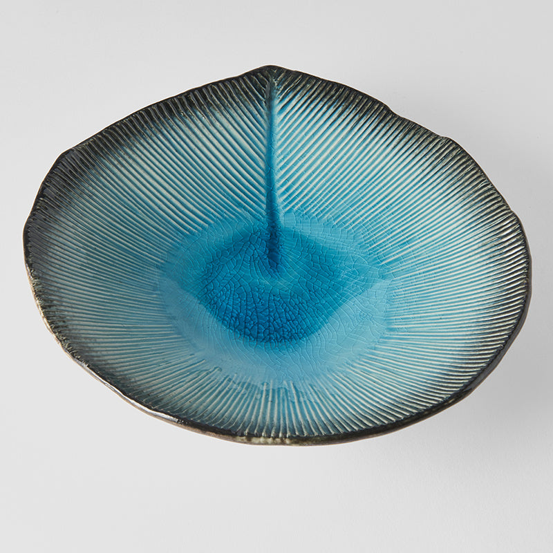 Bowl Shallow Leaf Shape 25cm Sky Blue Glaze