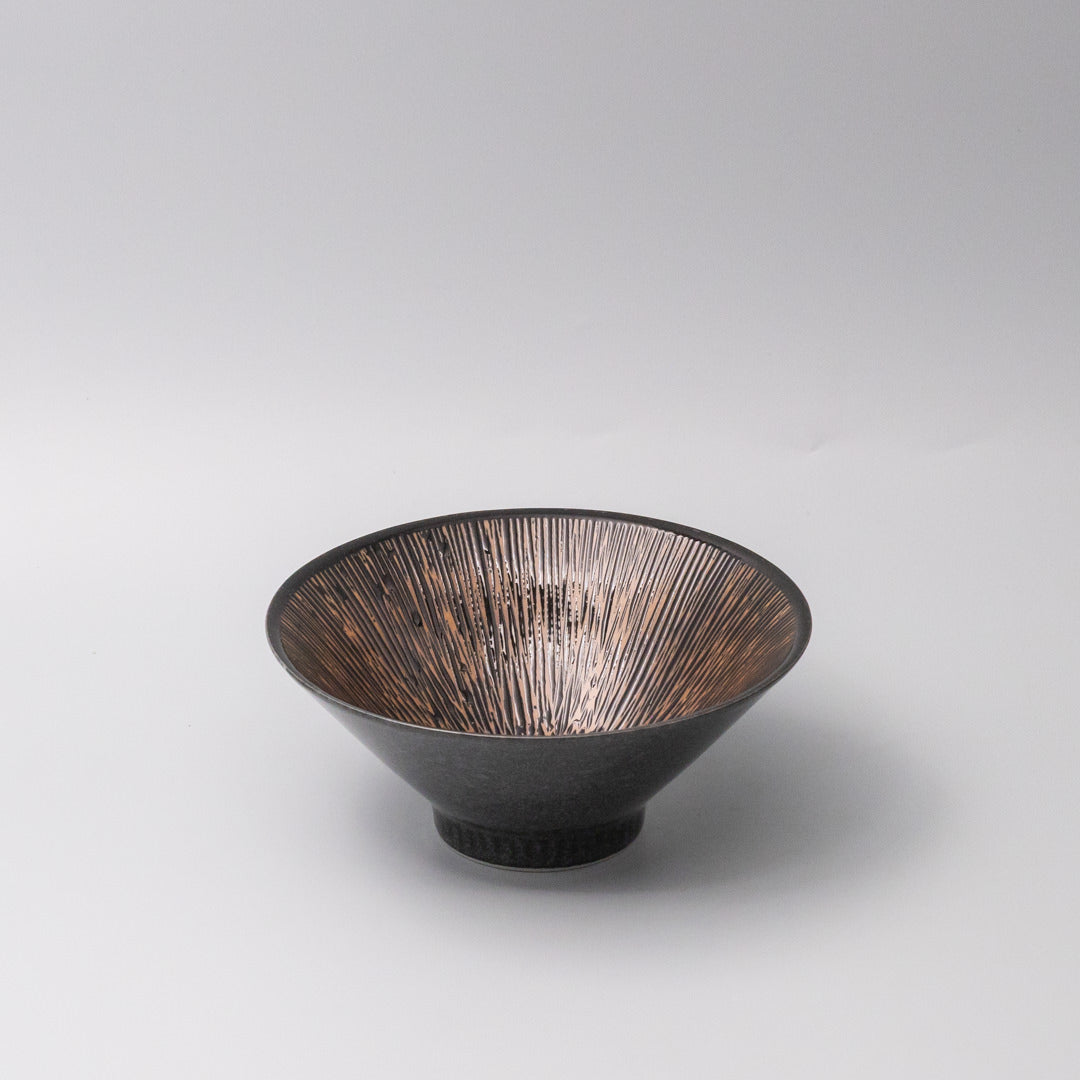 Bowl V shape 19cm Bronze Converging Line Glaze