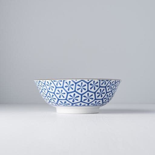 Bowl 19cm Indigo Ikat Hexagon Flower Design