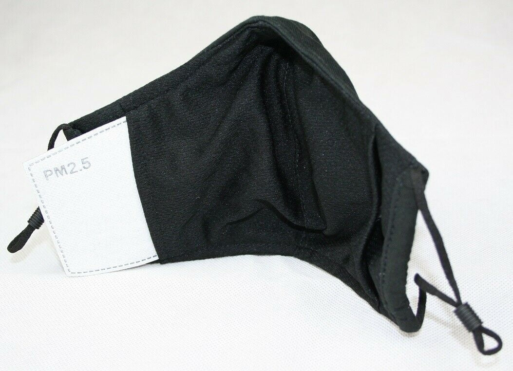Face Mask Reusable Cotton Cloth Fabric w 2 Pm2.5 Perfect Fit Adjustable Black