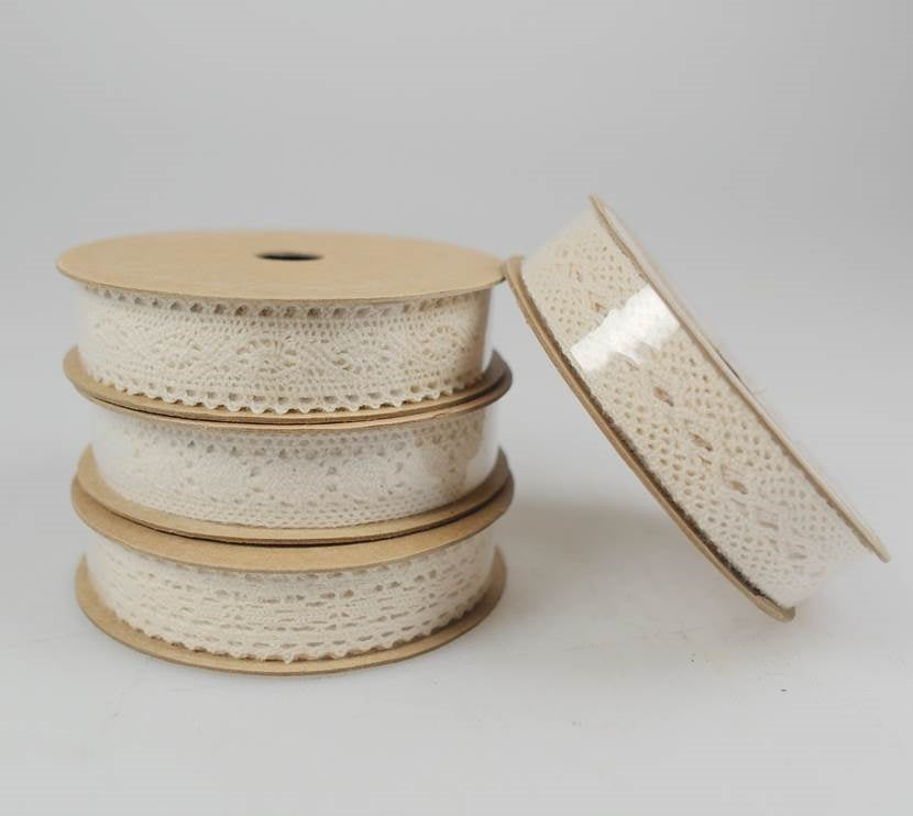 bulk 72 3m Cotton Lace Ribbon 16mm w Assort Display Box
