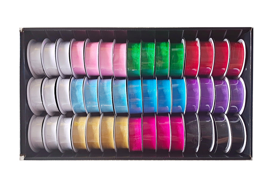 bulk 45 Roll Ribbon Sheer 4mtr 25mm Displayed Box