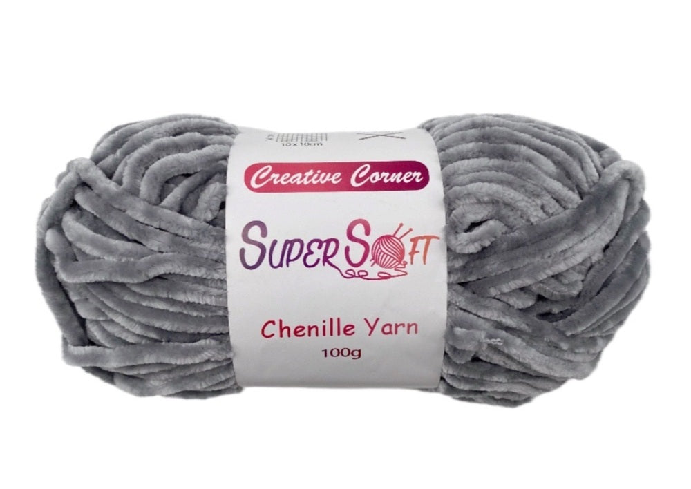 bulk 12 Light Grey Super Soft Chenille Yarn 100G