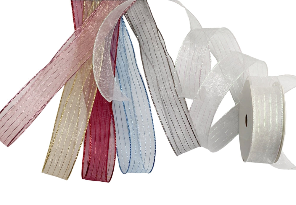 bulk 48 Metallic Striped Organza Ribbon Assort Wrap 300cm