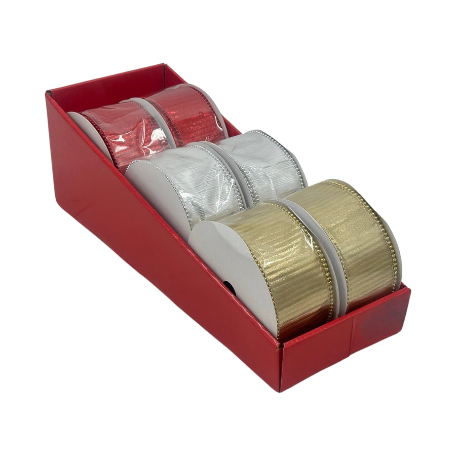 bulk 12 Rippled Ribbon w Bead Edge 6cmx4M 3 Assorted