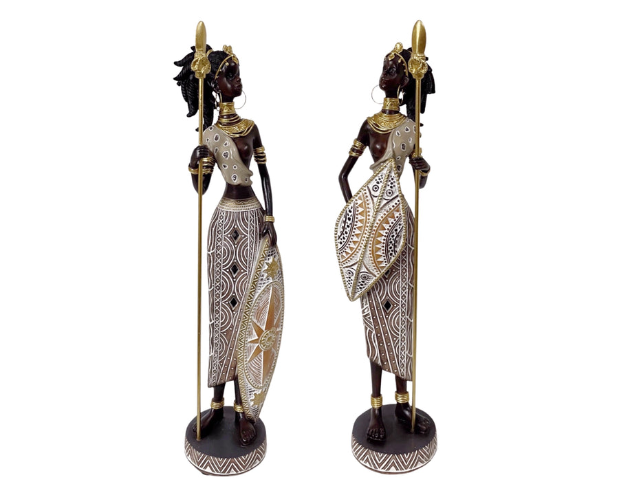 Set 2 African Warrior Statue 2 Assorted 8x33cm