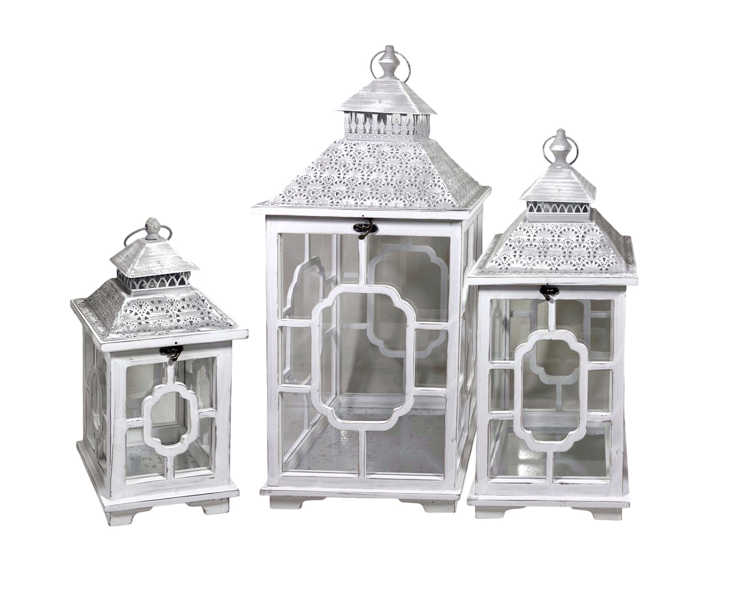 Set 3 Wooden Lantern w Metal Roof 76cm