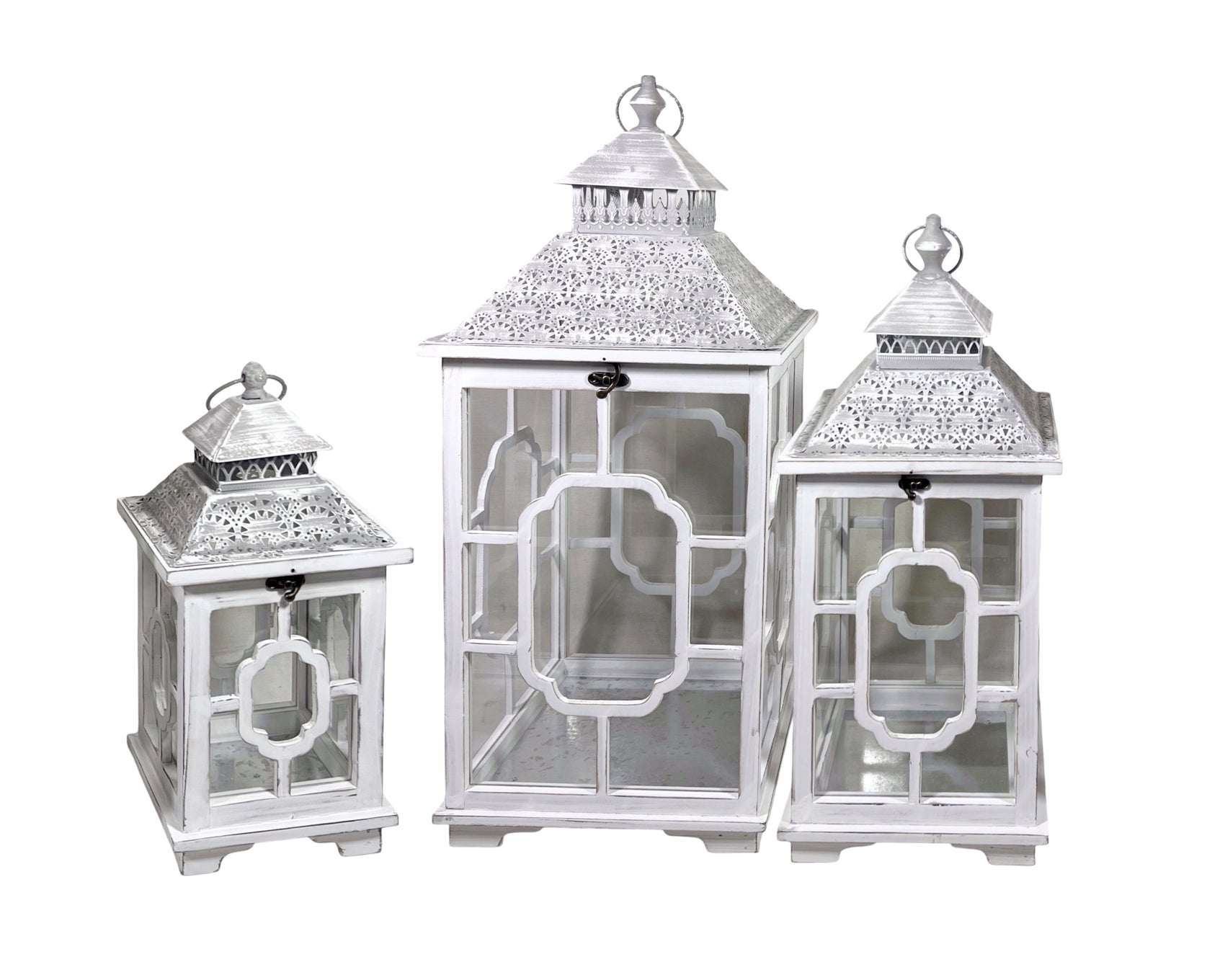 Set 3 Wooden Lantern w Metal Roof 76cm