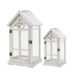 Set 2 Wooden House Lanterns 53cm