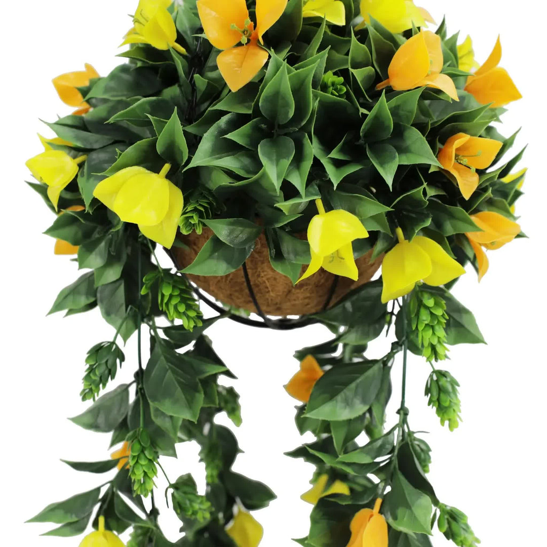 Artificial Hanging Basket Orange and Yellow Bouganvillea 30cm x 80cm Long UV Resistant