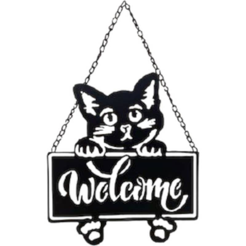 Welcome Cat Metal Sign 27x33cm