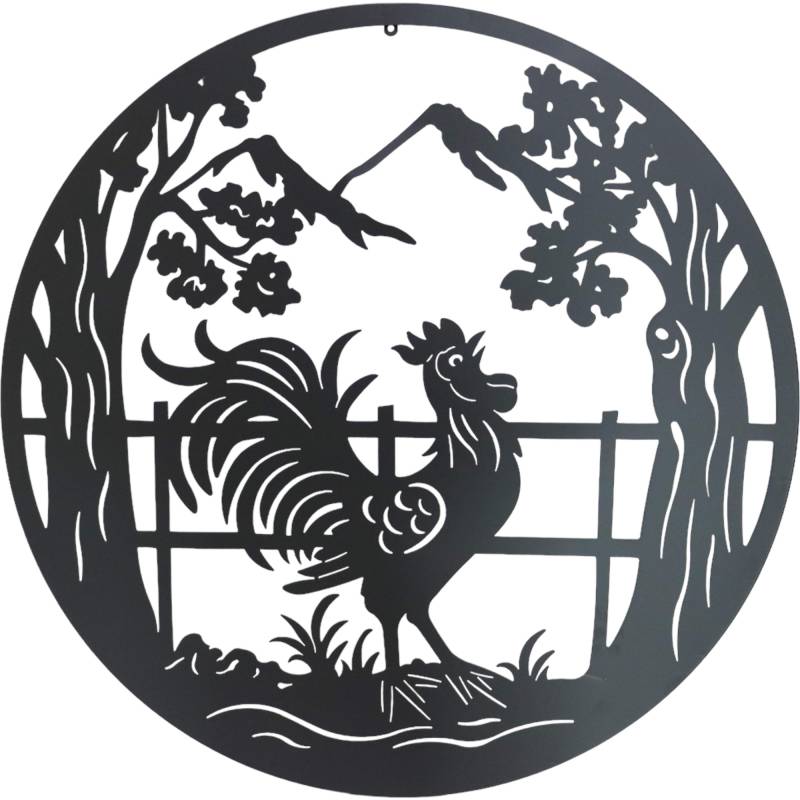 Set 2 Rooster Metal Wall Art 98x98cm
