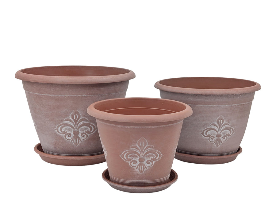 bulk 24 Patterned Plastic Garden Pot & Saucer Small Size 25x19cm