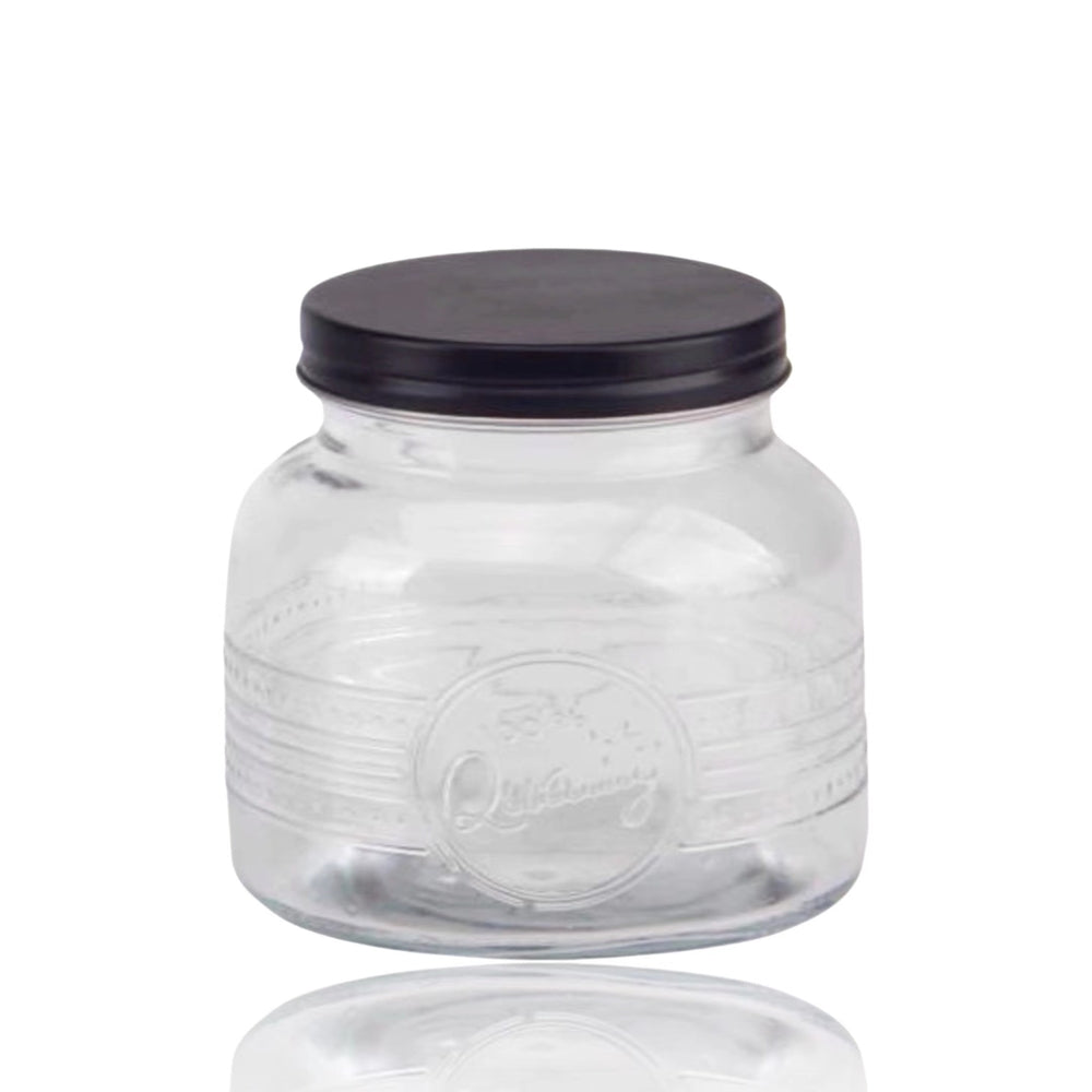 bulk 24 Glass Jar w Black Metal Lid 650ml Canister 11cm