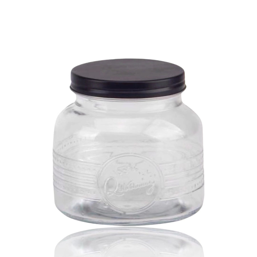bulk 24 Glass Jar w Black Metal Lid 650ml Canister 11cm
