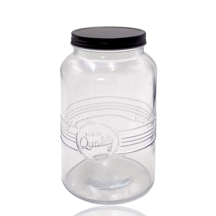 bulk 12 Glass Jar w Black Metal Lid 1300ml Canister 19cm