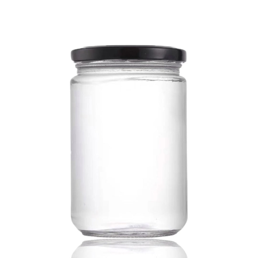 bulk 36 Glass Jar Round w Black Lid 500ml Canister 13cm