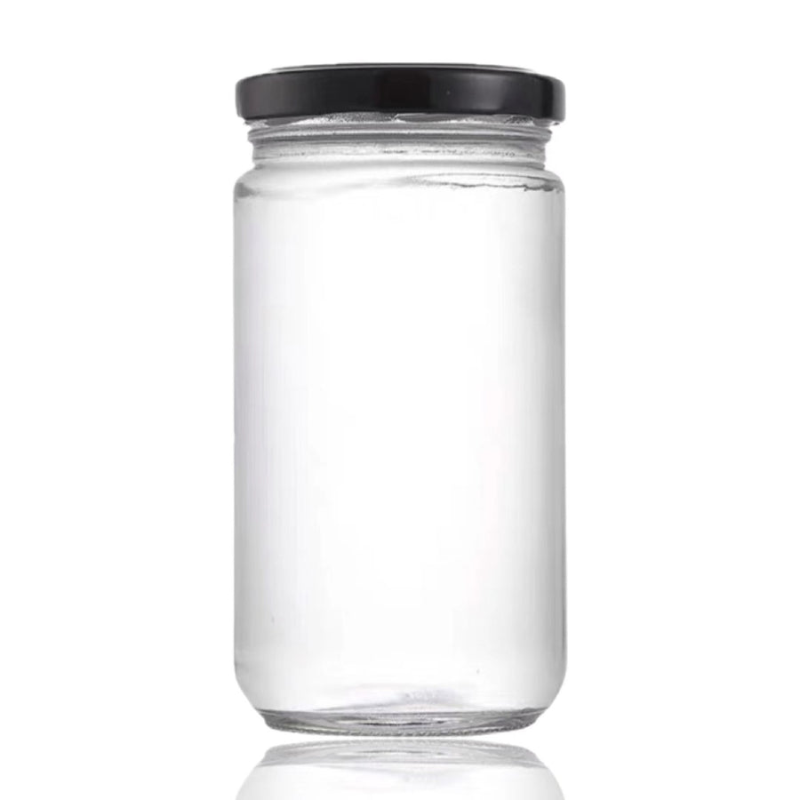bulk 24 Glass Jar Round w Black Lid 1lt Canister 19cm