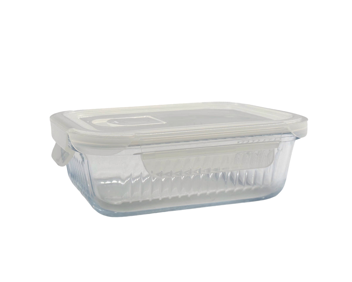 bulk 12 Borosilicate Glass Container W Lid Rect 640ml 18x7cm