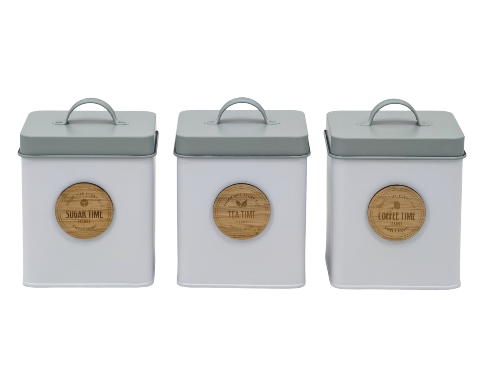 Set 3 Metal Kitchen Storage Tin Sugar Tea Coffee 18cm