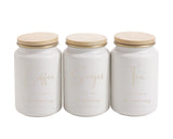 Set 3 Coffee Sugar Tea Canisters W/ Bamboo Lid 15cm