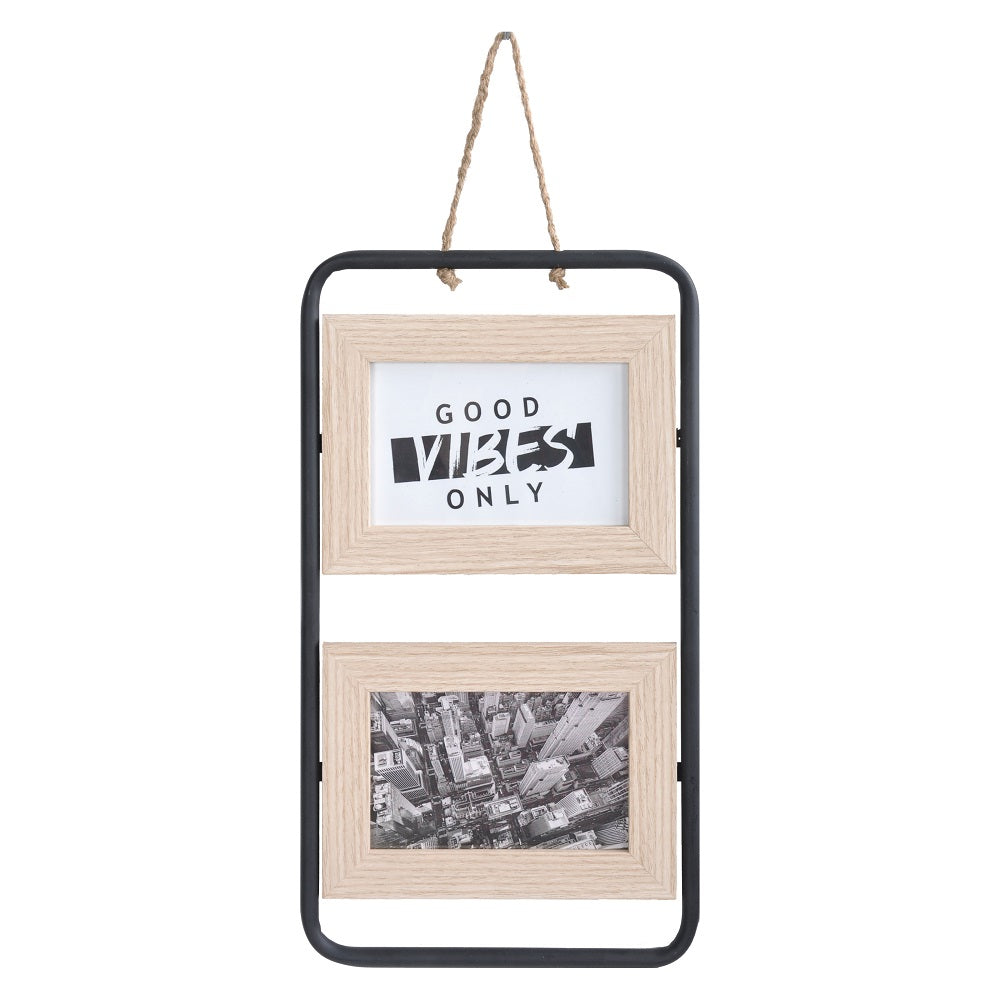 Hanging 2 Photo frame 4x6in Black & Natural 38cm