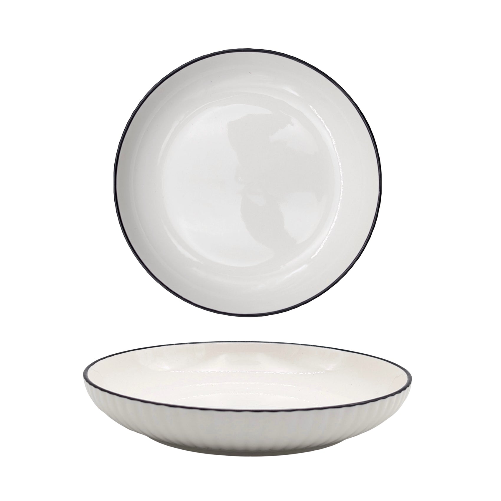 bulk 24 Sorrento Porcelain Embossed Flan Dish w Black Rim 8.5'' 21cm