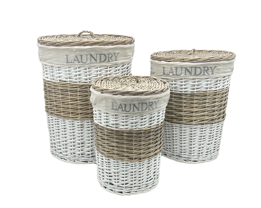 Set 3 Hampton Willow Round Laundry Basket 45x55cm