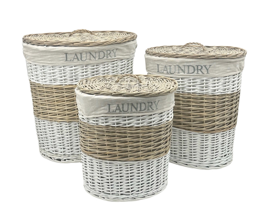 Set 3 Hampton Willow Round Laundry Basket 52x55cm