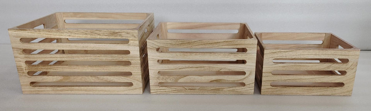 Set 3 Natural Wood Crates 40x22cm