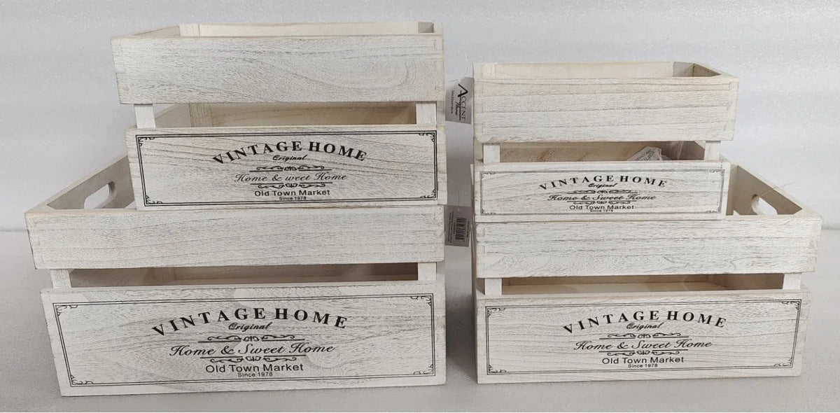 Set 4 Vintage Home Wood Crate White Wash 40x20cm