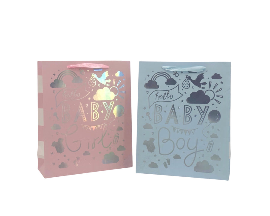 bulk 24 Large Foiled Baby Gift Bag Assort 32cm