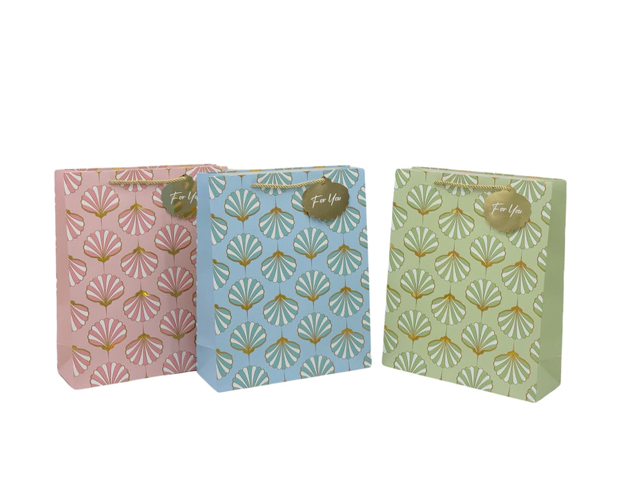 bulk 24 Large Seashell Foiled Gift Bag 3 Assorted 26x32cm