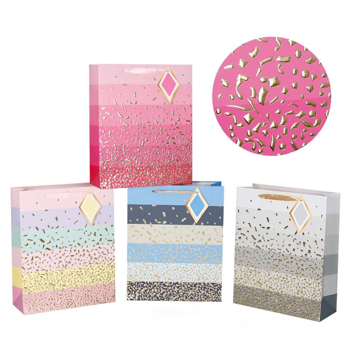 bulk 24 Large Confetti Luxe Gift Bag 4 Asst 26x32cm