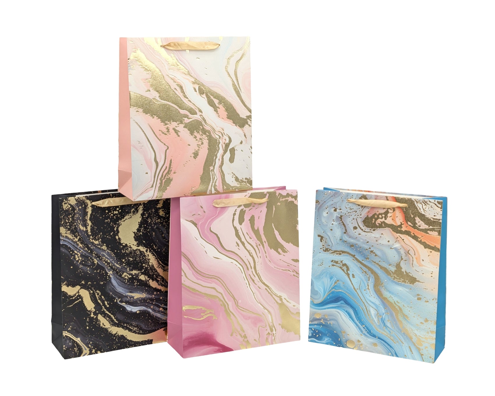 bulk 24 Elegant Golden Marble Gift Bag Xlarge 4 Asst