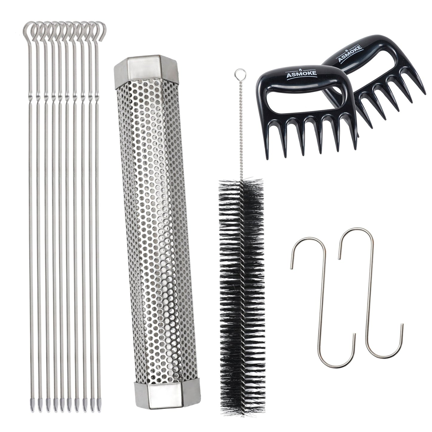 Asmoke BBQ Set (Includes Two Meat Claws, a Pellet Smoker Tube and Metal Skewers)