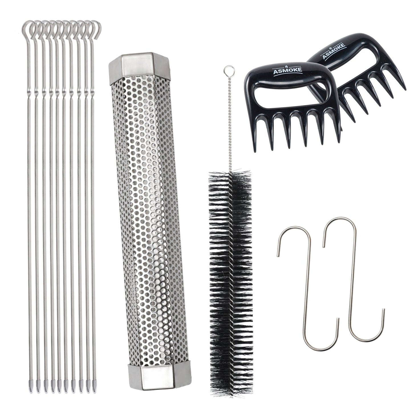 Asmoke BBQ Set (Includes Two Meat Claws, a Pellet Smoker Tube and Metal Skewers)