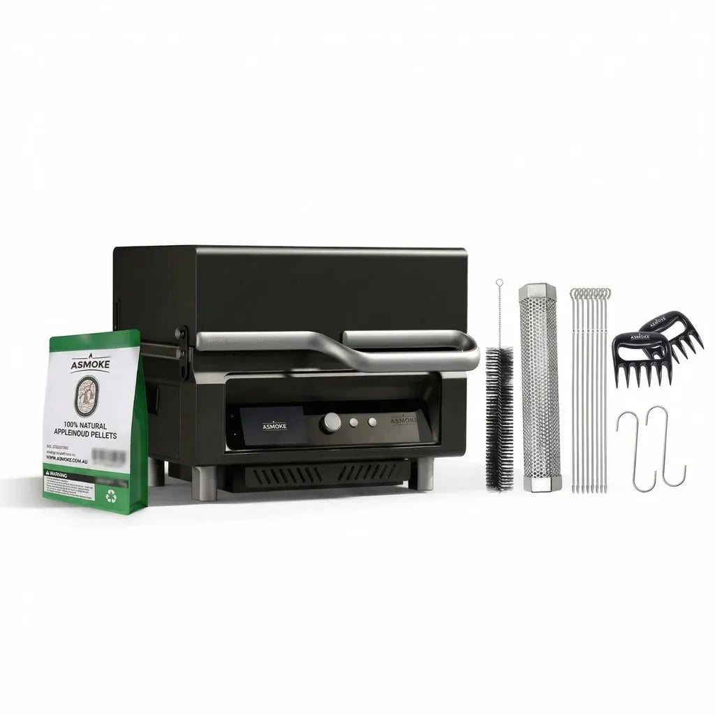 ASMOKE Essential Smart Portable Wood Pellet Grill & 3pc BBQ Tool Set & 5lb Applewood Pellets